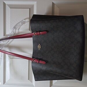 Coach Mollie Tote In Signature Canvas Shoulder Bag Red /Gold/Brown/Black 1665